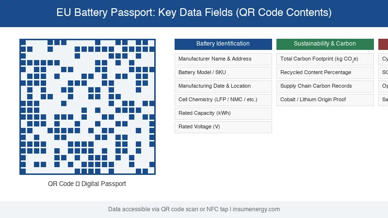EU Battery Passport key data fields and QR code contents