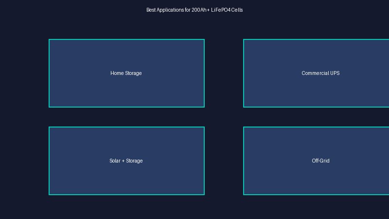 Best applications for 200Ah plus LiFePO4 cells in home storage, commercial UPS, solar plus storage and off-grid systems