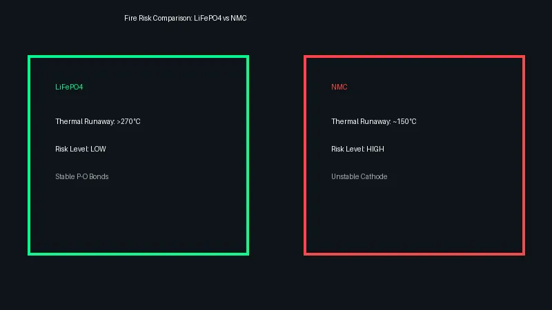LiFePO4 vs NMC battery fire risk comparison chart