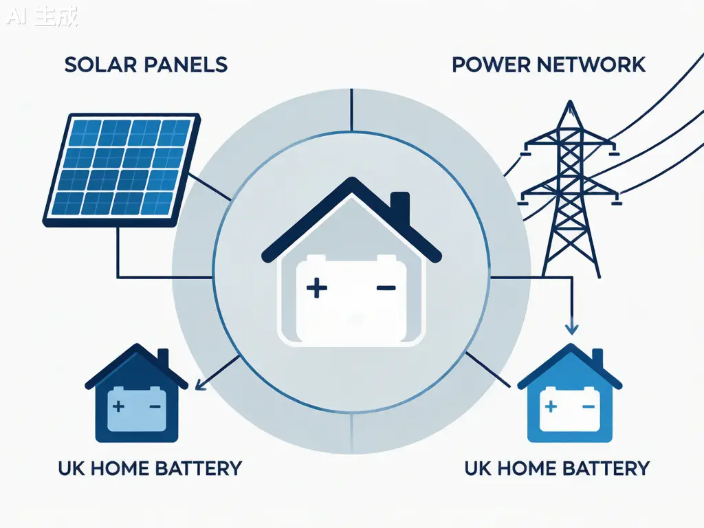 Diagram of UK home battery system connected to grid with G99 certification