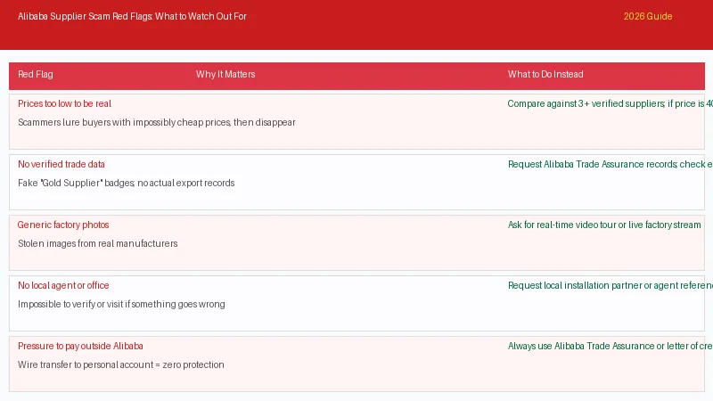 Alibaba LiFePO4 supplier scam red flags comparison chart 2026