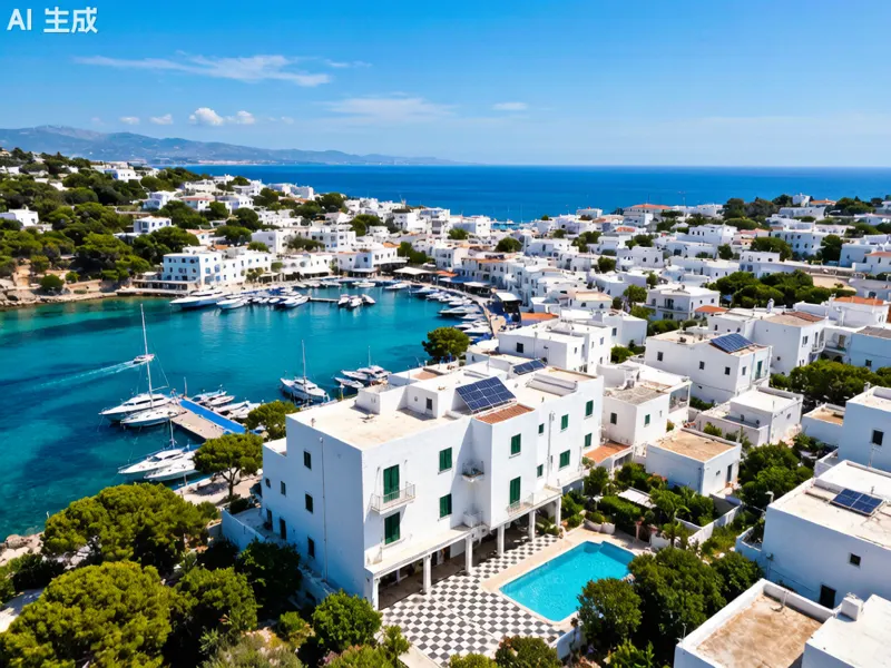 Balearic Islands coastal town with solar panels 2026