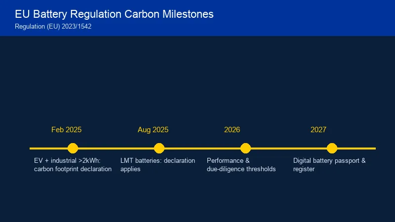 EU Battery Regulation 2023/1542 carbon footprint milestones timeline