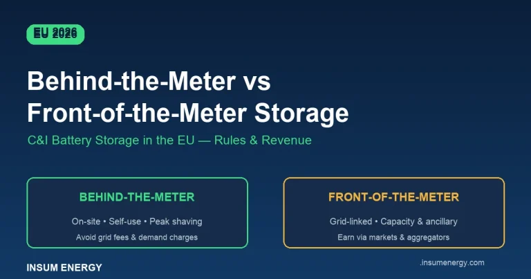 BTM vs FTM EU C&I battery storage comparison 2026