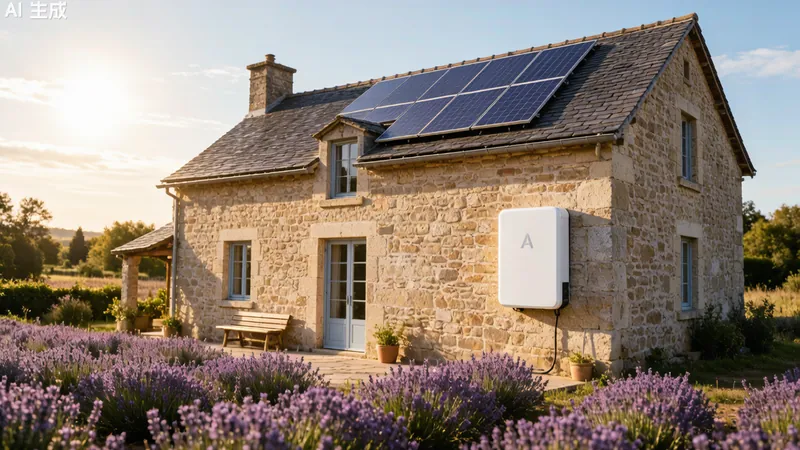 French farmhouse with solar panels and LiFePO4 home battery 2026