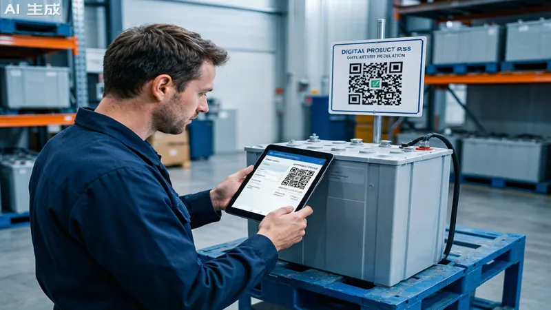 Digital Product Passport QR code scanning on industrial battery pack EU 2026