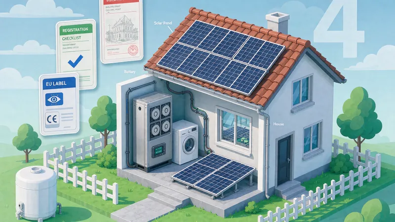 Diagram of EU home battery permit, registration and certificate rules for 2026