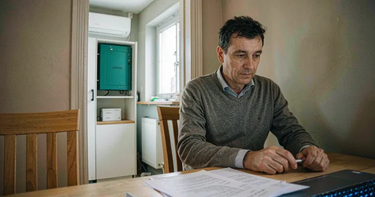 European homeowner reviewing a home battery installation invoice for LiFePO4 storage tax deduction in 2026