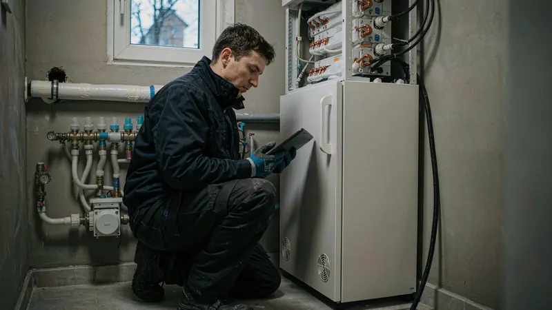 Installer configuring winter reserve settings on an EU home battery in 2026